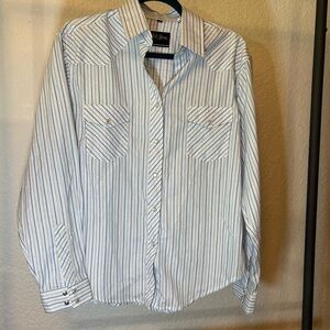 White Horse women’s western button up shirt. Size M. Blue and white striped.